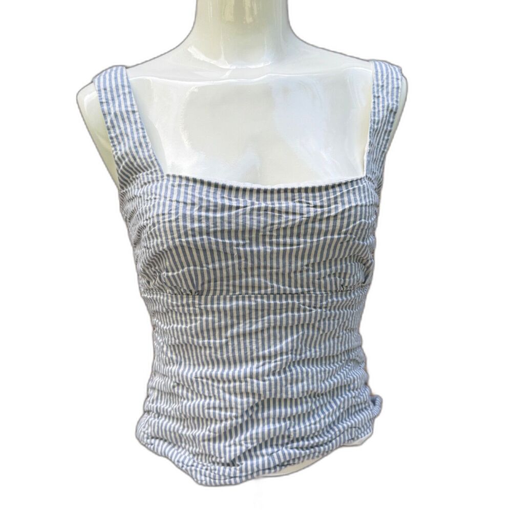 Nicole Miller Ruched Tank Womens S Coquette‎ Striped Coastal Crop
